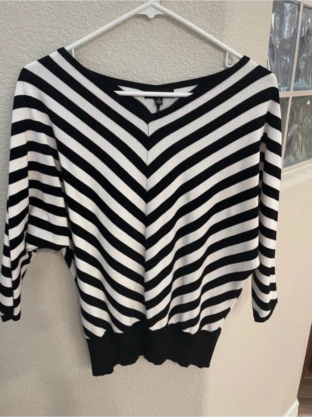 Premise Black and White Striped V-Neck Pullover